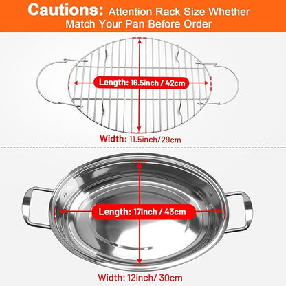 16.5inch Oval Roasting Rack for Oven, Gifts for Mom Men Wife, Stainless Steel Cooling Rack with Handle, Wire Rack for Cooking, Grilling, Drying