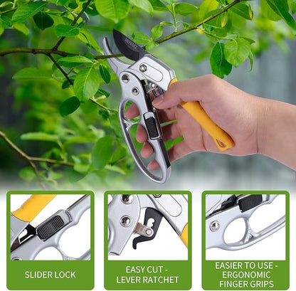 Ultra Sharp Germany Steel Pruning Shears - Cuts 3X Easier, Weak Hand Arthritis Snips, Rust-Resistant, Effortlessly 1-Inch Cut Capacity Garden Scissors, Ergonomic Handle (2 pack-yellow)