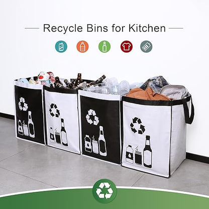 Recycle Waste Bag for Kitchen Home- Large Indoor Recycling Bins Trash Sorting Organizer, Reusable and Waterproof, 4 Pack