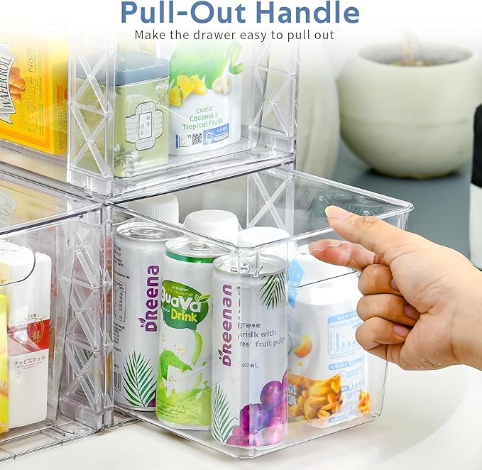 Plastic Drawers Storage, 6Pack Clear Stackable Storage Drawers, Acrylic Storage Bins with Drawers for Fridge Organizers, PlasticDrawers Stackable for Makeup Organizers Cosmetic Display, Large