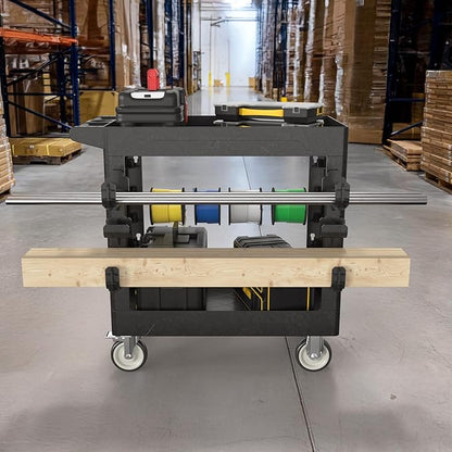 Heavy Duty Rolling Utility Cart with Wheels 2-Tier Utility Plastic Service Work Cart for Shop, Garage, Warehouse, Maintenance 550 lbs