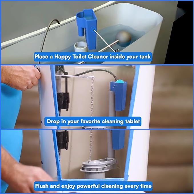 Happy Toilet Cleaner – Self-Cleaning Toilet System | Easy Install Toilet Tablet Holder for a Deep Clean with Every Flush | Made in the USA