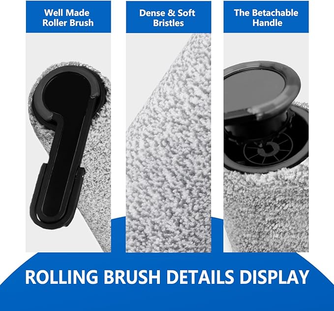 Roller Brush and Filter Replacement Compatible with Tineco Floor One Stretch S6,Floor One Switch S6 Cordless Vacuum Cleaner, Replacement Parts Include 3 Brush Rollers, 3 Filters