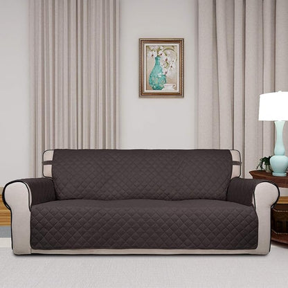 PureFit Reversible Quilted Sofa Cover, Water Resistant Slipcover Furniture Protector, Washable Couch Cover with Non Slip Foam and Elastic Straps for Kids, Pets (X Large, Chocolate/Chocolate)