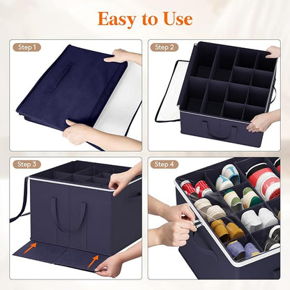 Lifewit Shoe Storage Organizer for Closet Fits 12-16 Pairs, Fabric Large Shoe Box Storage Containers with Clear Cover, Foldable Bins Fit for Boots Heels Sneakers 17"(L) x 17"(W) x 12.5"(H) 3 Pack Blue