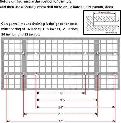 2-Pack 1.5x3FT Garage Shelving 17.7-inch-by-35.8-inch Wall Shelf Garage Storage Rack Wall Mounted Floating Shelves,White