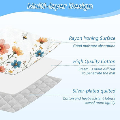 Yellow Wildflower Bees White Ironing Mat for Table top Portable Ironing Pad Blanket for Washer Dryer Countertop Travel