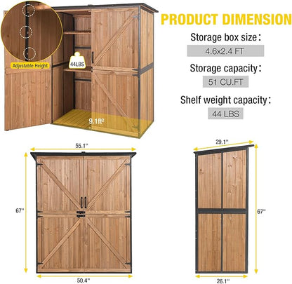Aivituvin Outdoor Storage Shed Upgraded with Strong Metal Frame Garden Tool Shed Storage House Cabinet with Adjustable Shelfs and Wooden Floor 4.6 x 2.42FT (Brown)