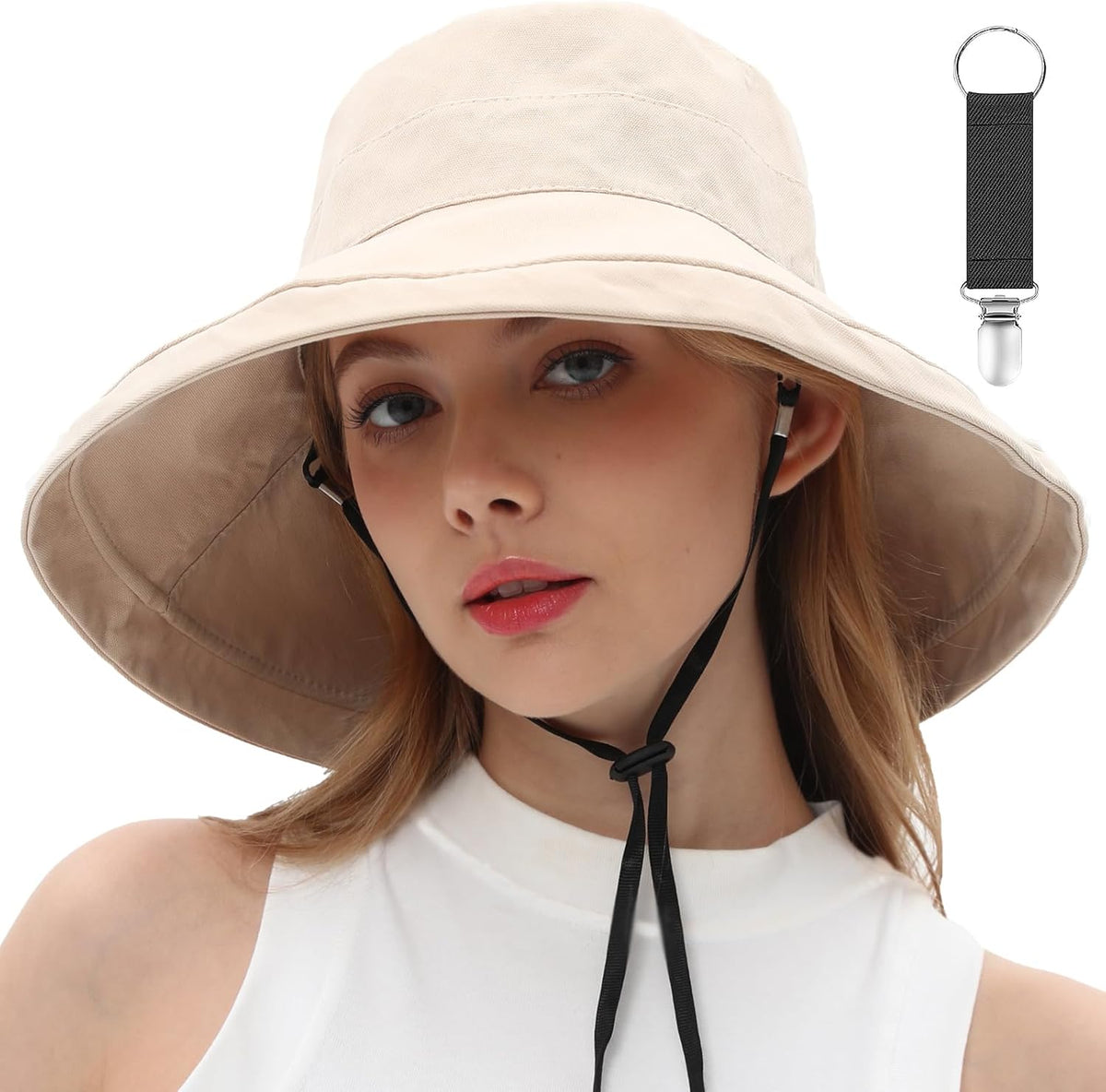 vidsel Womens Sun Hats Wide Brim Reversible Bucket Cotton Hat Packable Summer Travel Cap with Hat Clip,UV Protection