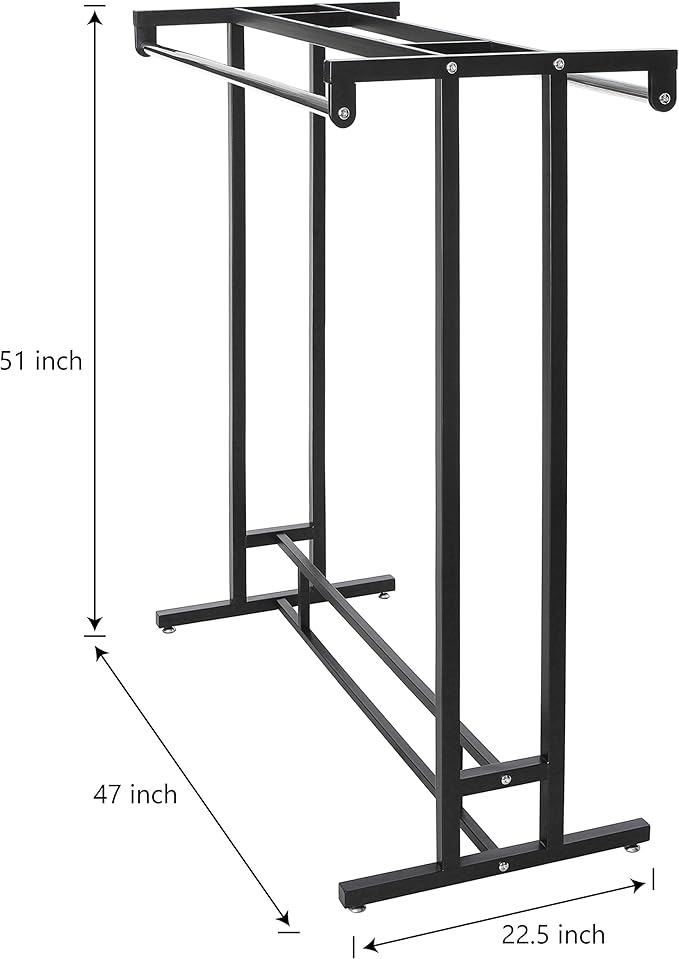 MyGift Black Stainless Steel Freestanding Garment Rack, Heavy Duty Double Rod Clothes Rack Clothing Hanger Stand with Storage Display Shelf