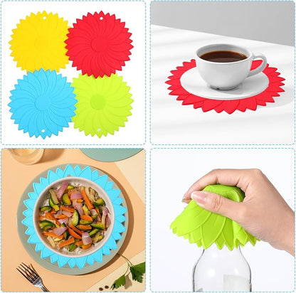 4Pcs Rubber Jar Opener Gripper Pad 6.1inch Non Slip Jar Openers Resistant Coasters Multi Function Botter Opener Tool for Weak Arthritis Hands Seniors Easy Opening(4 Colors)