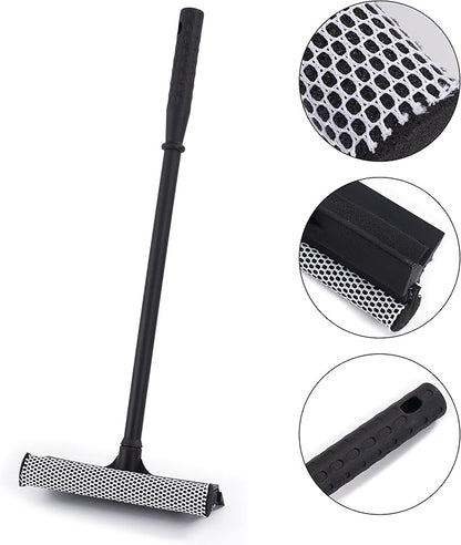 Matthew All Purpose Window Squeegee w/Premium Microfiber Cloth,Car Squeegee Windshield Cleaning Sponge and Rubber Squeegee,2-in-1 Window Cleaner Sponge(10'') and Soft Rubber with Pole 20''(1Pack)