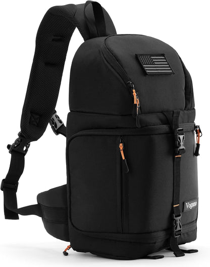 Camera Sling Bag for Photographers - Waterproof Single-Shoulder Camera Case with Adjustable Dividers, Rain Cover & Side Tripod Pocket