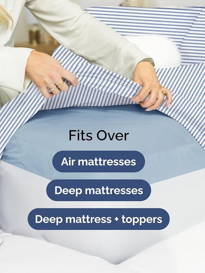 Extra Deep Pocket Twin Sheets - 3 Piece Breathable & Cooling Bed Sheets - Hotel Luxury Bed Sheet Set - Soft, Wrinkle Free & Comfy - Easily Fits Extra Deep Mattresses - Deep Pocket Blue Striped Sheets