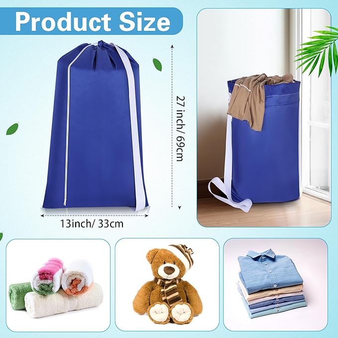 10 Pcs Nylon Extra Large Laundry Bag with Strap Travel Laundry Bags with Drawstring Closure Portable Cloth Bag for College Dorm Apartment Dwellers(Dark Color,27 x 13 Inch)