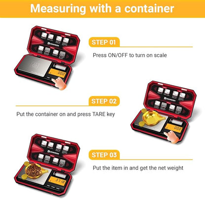 Travel Digital Pocket Scale 200g/0.01g, Digital Gram Scales, Mini Food Scale with 50g Calibration Weight for Food, Powder,Small Items, Tea, Jewelry, Coins (Battery Included)-Red