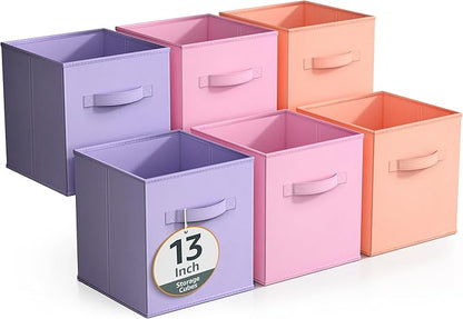 Sorbus Fabric Storage Cubes - 6 Foldable Storage Bins for Organizing Pantry, Cubbies, Toy Box - Clothes Storage & Closet Organizer - 13 Inch Collapsible Cube Baskets for Shelves with Handle