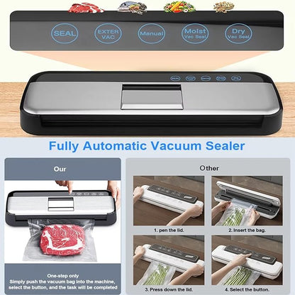 85KPa Vacuum Sealer Machine, One-Touch Automatic Food Sealer with 15 Bags, Dry/Moist/Seal/Manual/External Vac, 7MM Heating wire, Compact Easy-Clean for Food Storage and Sous Vide
