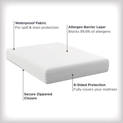 AllerEase Waterproof Mattress Protector Stain Protection Full Size Allergen Barrier Hot Water Washable Machine Washable Durable Zippered Knit Mattress Cover Stretch Corners (White)
