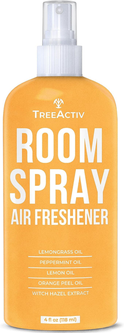 TreeActiv Aromatherapy Room Spray 4 oz, Natural Citrus Air Freshener, Essential Oil Odor Eliminator for Bedding, Pillow, Linen Mist, 1000 Sprays