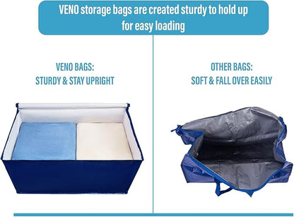 VENO 10 Pack Moving and Storage Bags, Heavy Duty, Alternative to Moving Boxes, Large Packing Totes Supplies for College Dorm Room with Zipper for Clothes, Wide Open Design (Blue, 10 Pack)