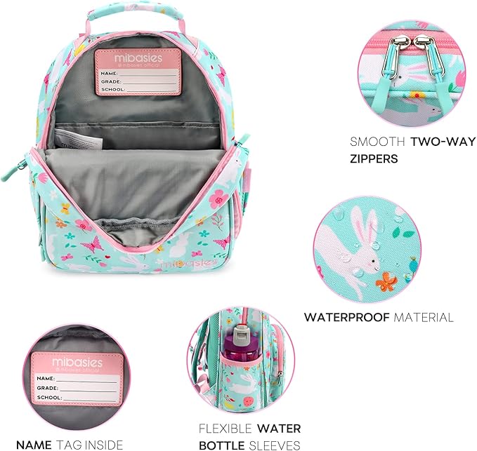 mibasies Toddler Backpack for Girls 2-4: Cute Kids Backpacks for Girls - Preschool Kindergarten Backpack - Rabbit