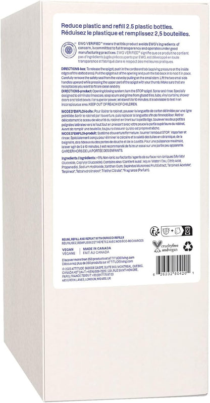 ATTITUDE Bathroom Cleaner Spray Refill, EWG Verified, Plant-Based & Vegan, Safe for Bathroom Surfaces, Tiles, Tubs, Shower Walls, and Grout, Citrus Zest Scent, 67.6 Fl Oz