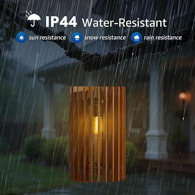 2 Set Solar Lantern Outdoor Rattan Lamp Outside Lights Hanging LED with IP44 Rating for Patio Garden Decor Porch Yard Table Top Decorative Tree Home