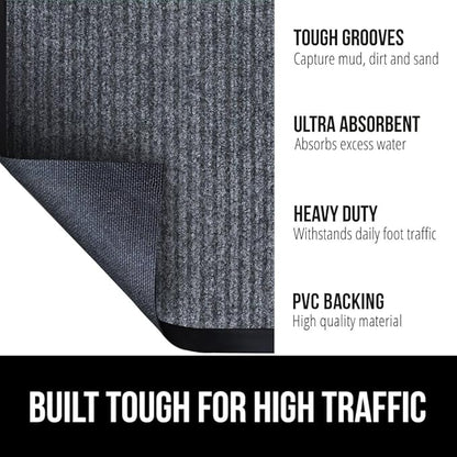 GORILLA GRIP Traffic Guard Door Mat, Heavy Duty Welcome Mats, Commercial Office Space Doormat, Waterproof, Fade Resistant, Strong Rubber Backing, Low Profile, Shoe and Boot Scraper, 35x23, Gray