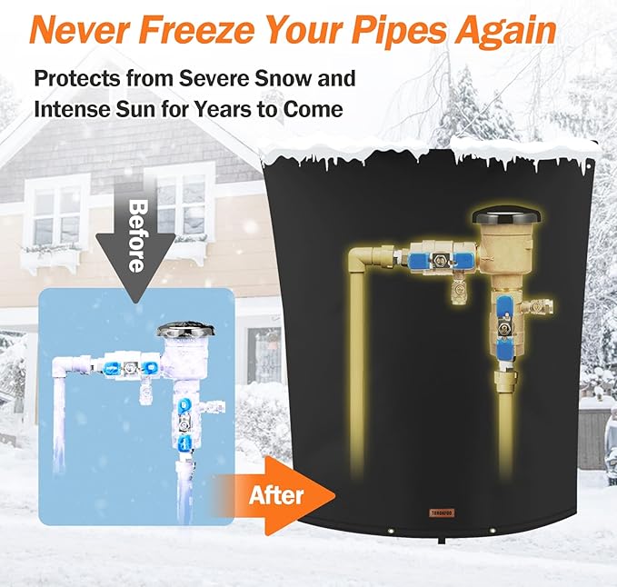Backflow Preventer Pipe Insulation Cover (5°F) - Irrigation Sprinkler Valve Insulated Pouch - Water Well Pump Cover - Sturdy 5 Layers for Winter Freeze Protection, 20" W x 26" H, Black