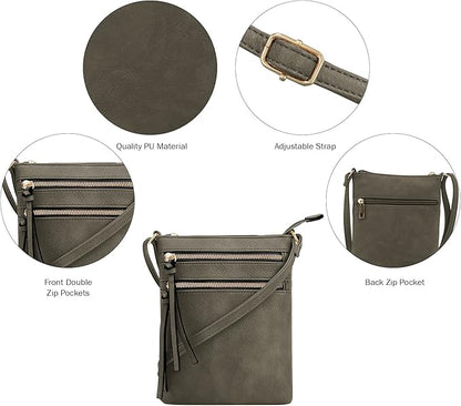 DELUXITY | Crossbody Purse Bag | Functional Multi Pocket Double Zipper Purse | Adjustable Strap | Medium Size Purse |DGN