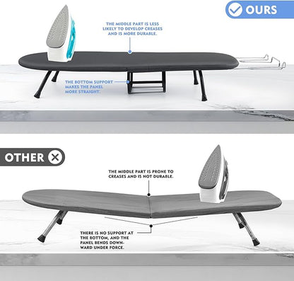 BiJun Small Ironing Board, Foldable Table Top Ompact Portable Mini Ironing Board w/Iron Rest, Set for Dorm Rooms, RVs, Travel Apartments Black