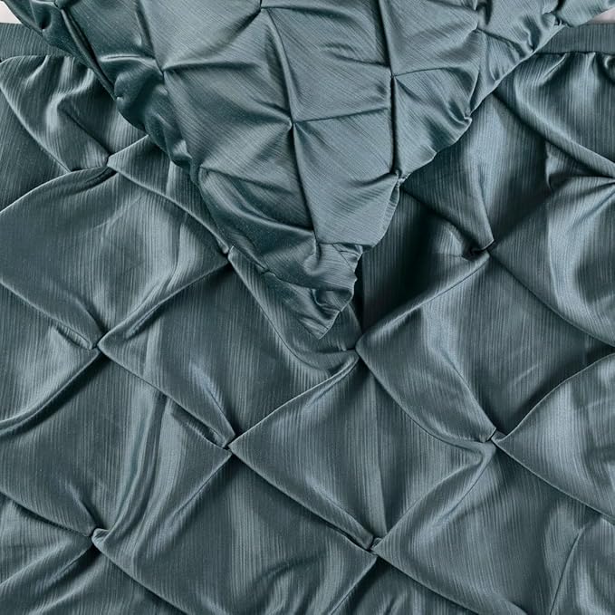 The HomeCentric Decorative Blue Twin 53 x 18 inch Bed Runner with 2 Matching Pillow Cover, Satin Pintucks Bed Scarf, Solid Color Modern - Satin Nights