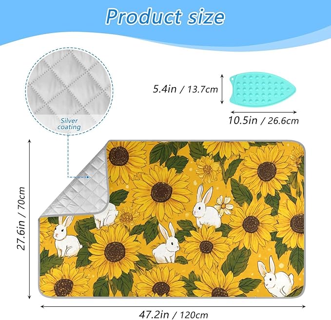 Ironing Mat Portable Ironing Pad Ironing Blanket for Table Top Heat Resistance Double-Side Using Travel Large 47.2 x 27.6 Inch Foldable Lightweight Autumn Sunflower and Cute Rabbit
