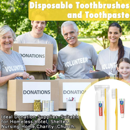 HOFASON Disposable Toothbrushes with Toothpaste Pack of 20, Yellow Hollow Travel Toothbrush Set with 5g Toothpaste Individually Wrapped Toothpaste Bulk for Homeless, Nursing Home, Shelter, Hotel