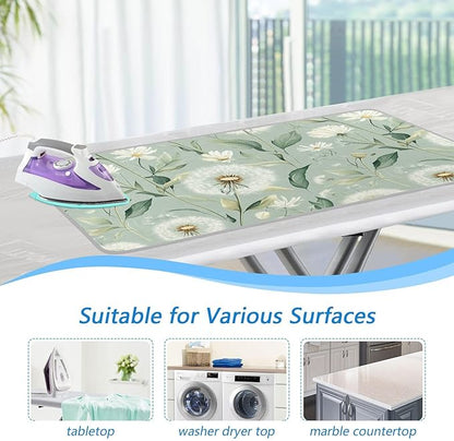 Sage Green Dandelions Flower Ironing Mat for Table top Portable Ironing Pad Blanket for Washer Dryer Countertop Travel