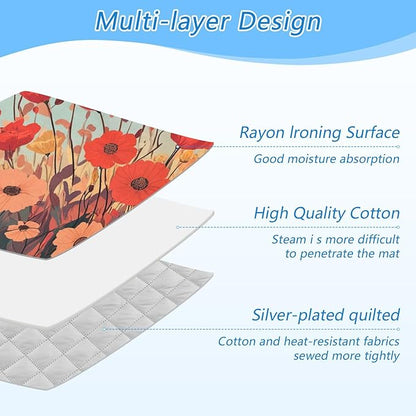 Ironing Mat Portable Ironing Pad Ironing Blanket for Table Top Heat Resistance Double-Side Using Travel Large 47.2 x 27.6 Inch Foldable Lightweight Autumn Poppy Flowers
