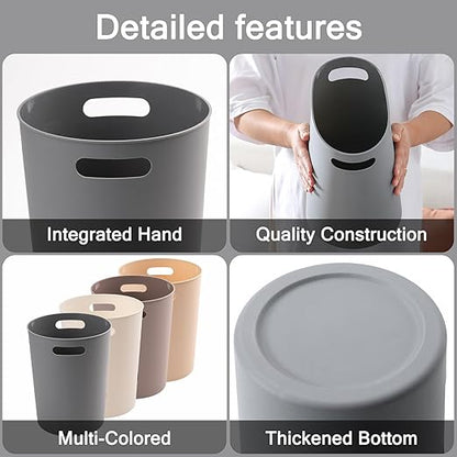 4 Pack Small Trash Can for Bathroom - 3 Gallon/12-Liter Wastebasket, Round Plastic Garbage Container Bin for Bedroom Office Grey.
