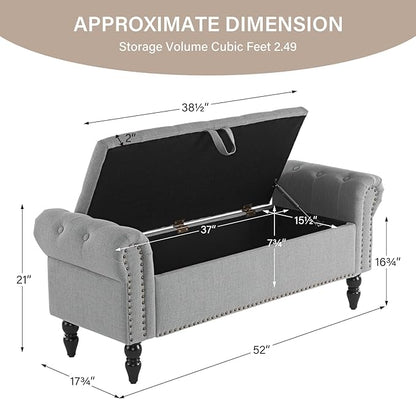 Furnimart Storage Ottoman Bench for Queen Size Bed, Faux Linen Upholstered Storage Bench Accent Bench with Rolled Arms for Bedroom,Living Room, Entryway, 2.5Cubic Feet