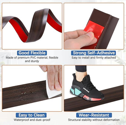 Vinyl Door Threshold Flooring Transition Strip Self Adhesive Carpet Edging Strip for Laminate Doorway Edge Threshold from 2/5" to 3/5" (Brown Wood Grain, 10 Ft)