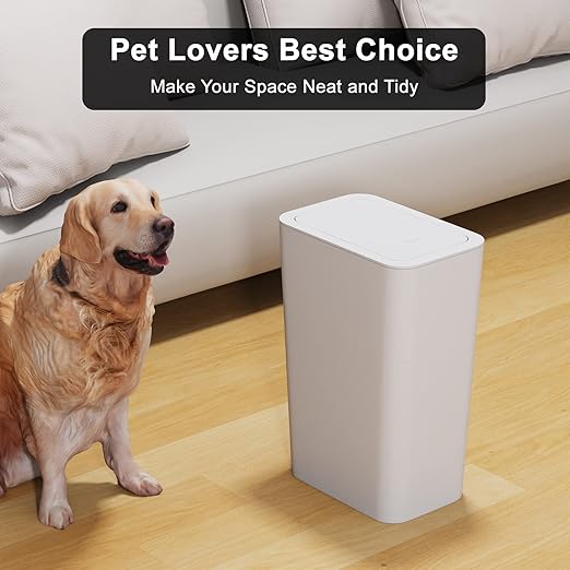 N. NETDOT 3 Pack 2.6 Gallon / 10L Bathroom Trash Can with Lid,Kitchen Garbage Can Small Trash Bin Waste Basket for Bathroom,Kitchen,Bedroom,Living Room,Office - Off White