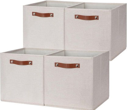 HNZIGE Fabric Storage Cubes Set of 4,12 x 12 Storage Baskets,Cloth Storage Bins for Organizing with Handles,Closet Baskets for Organizing Home Nursery(Gream)