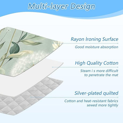 Ironing Mat Portable Ironing Pad Ironing Blanket for Table Top Heat Resistance Double-Side Using Travel Large 47.2 x 27.6 Inch Foldable Lightweight Sage Green Dandelions