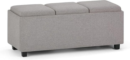 SIMPLIHOME Avalon 42 inch Wide Contemporary Rectangle Storage Ottoman in Cloud Grey Linen Look Fabric, Assembled, for the Living Room, Entryway and Family Room