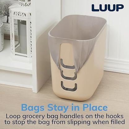STORi Luup Bathroom Wastebasket, Secure Grocery Bags, Plastic Garbage Container for Vanity, Laundry Room, Kitchen, Office, 2.5 Gallon, Beige, Made in USA