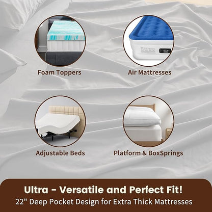 100% Linen Sheet Set Queen Size Extra Deep Pocket Fits 18-24 Inch Mattress, Breathable & Soft, Smooth 4-Piece Set for Thick Mattresses Hotel Luxury Bedding（Queen, Dark Grey）
