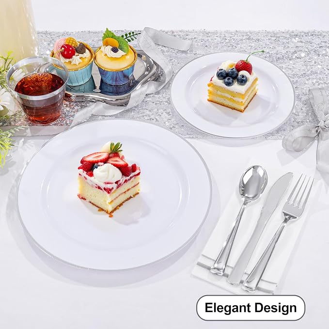 SUT 350 Piece Silver and White Plastic Dinnerware Set
