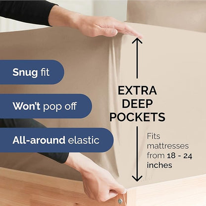 Extra Deep Pocket King Sheets - 4 Piece Breathable & Cooling Bed Sheets - Hotel Luxury Bed Sheet Set - Soft, Wrinkle Free & Comfy - Easily Fits Extra Deep Mattresses - Deep Pocket Wheat Sheets Set