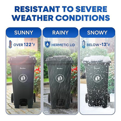 32 Gallon Step-On Large Outdoor Trash Can with Lid and Wheels - Outside Plastic Rolling Garbage Can - Rollout Commercial Heavy-Duty Container Barrel, Gray 2 Pack