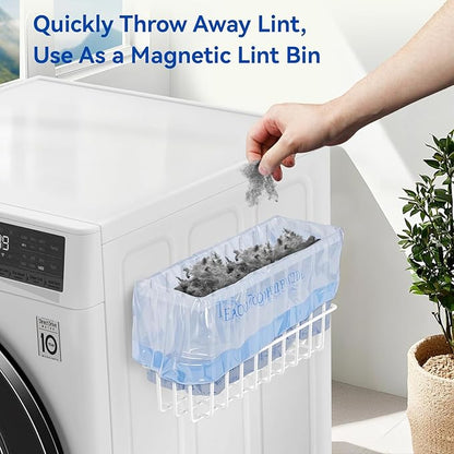 Magnetic Dryer Ball Holder and Magnetic Hanger Holder for Laundry Room Organization and Storage, Magnetic Lint Bin for Laundry Room, Iron Basket Dryer Ball Container for Laundry Room Storage (White)